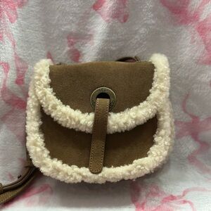 Brown Shearling Trim Crossbody Bag